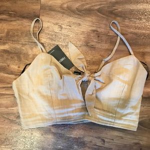 Tan Linen Crop Top with bow- Forever 21